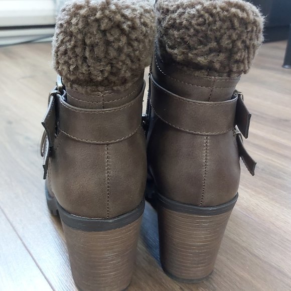 Leatherette Shearling Buckled Chunky Heel Bootie - Picture 6 of 7